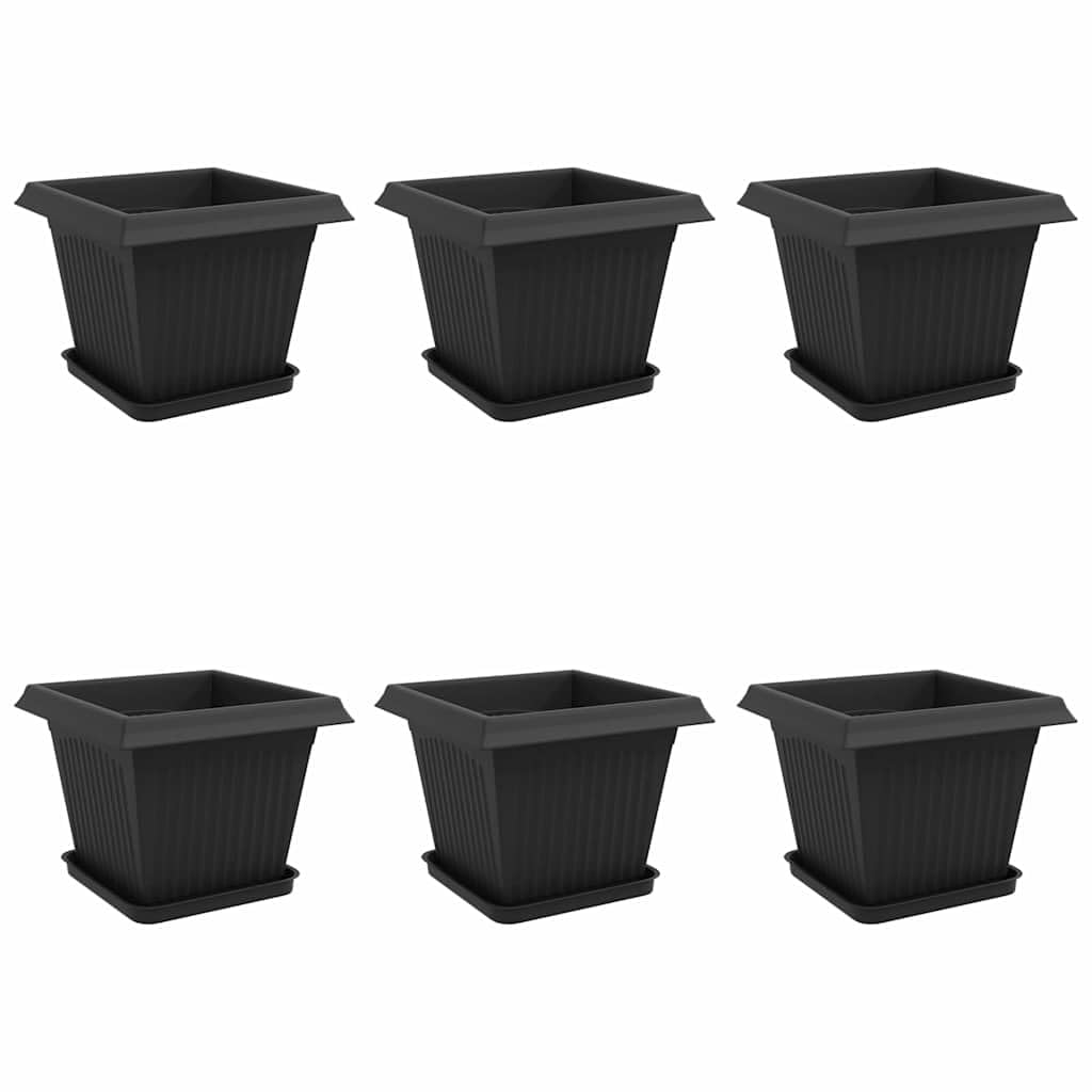 Lot de 6 pots de fleurs en plastique avec soucoupe - Noir - 33 x 33 x 26 cm - Résistant aux intempéries - Pour l'intérieur et l'extérieur