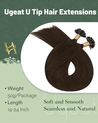 Ugeat U Tip Hair Extensions Real Human Hair Dark Brown 14 Inch U Tip Human Hair Extensions Keratin Darkest Brown for Women #2 50S 50G - Image 3