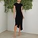 Laundry Women's Midi Dress Cap Sleeve Asymmetrical Knot Front Dresses, Black, Large