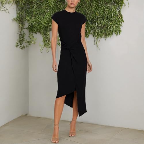 Laundry by Shelli Segal Women's Midi Cap Sleeve Asymmetrical Knot Front Dresses4