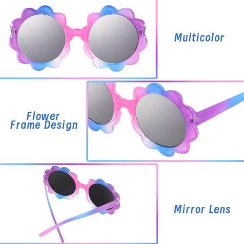 3 Pcs Kids Round Flower Sunglasses Colorful Flower UV Glasses Party Favor for Toddler Girls Boy Outdoor Beach Eyewear3
