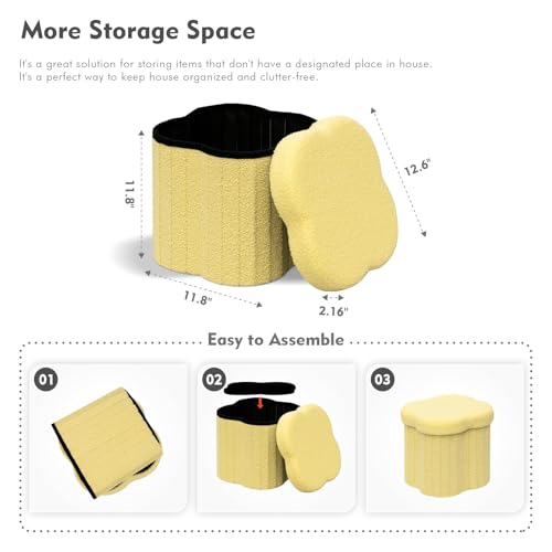 Image of B FSOBEIIALEO Storage Ottoman Cube, Flowers Shaped Ottomans with Storage Foot Stool Footrest for Lving Room, Boucle Ottoman Seat for Dorm Room,Faux Teddy Fur, Yellow 12.6 inchx12.6 inchx12.6 inch