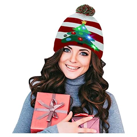 Beziun LED Christmas 𝐁eanie Light up Hats, Knit Hats with 6 Colorful Lights Decorative Loot Hat, Unisex Winter (G, 2-8 Years) Cover