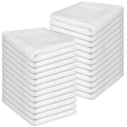 Image of 24 Pack 100% Cotton Wash Cloth, 12x12 Inch Highly Absorbent and Soft Feel Fingertip Towels, Machine Washable Washcloths for Bathroom, Gym, Hotel, Spa and Kitchen, White