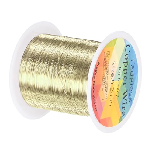 M METERXITY 0.2mm Jewelry Wire, 32 Gauge 328FT Craft Wire Copper Beading Wire for Jewelry Making/Planting/Weaving/DIY Crafting, Soft Metal Wires [100M, Light Golden]