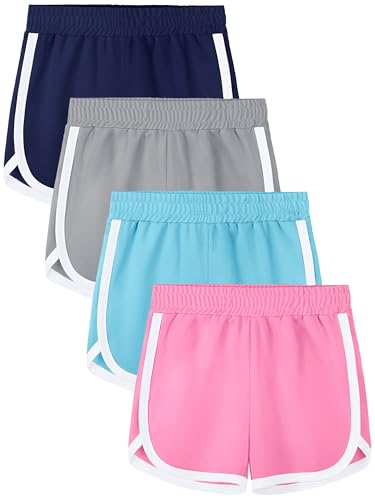 Image of Aikuco 4 Packs Girls Athletic Shorts Toddler Soccer Running Active Dolphin Dry-Fit Kids Gym Workout Performance Shorts