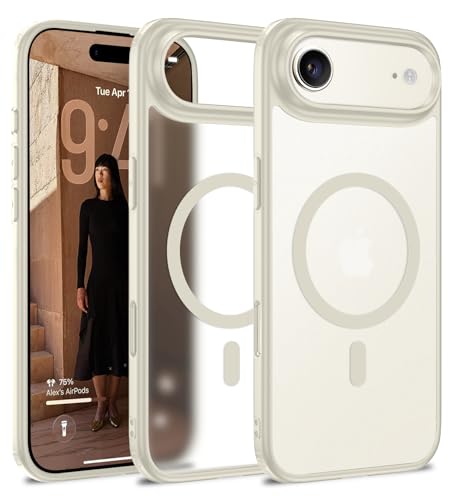 Image of Golden Sand Rugged Frosted MagSnap Back Cover Case for Apple iPhone Air, iPhone 17 Air 5G Compatible with MagSafe - Semi Transparent,Shockproof, Slim, Matte Grip, Strong Magnets (Cloud White, TPU+PC)