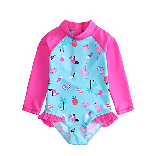 Toddler Baby Girl One Piece Swimsuit Swimwear Long Sleeve Rash Guard UPF 50+ Bathing Suit Sunsuit Zip 12M Blue
