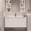 Wall-Mounted Bathroom Vanity & Ceramic Sink Combo with Large Cabinets, White Waterproof & Moisture-Proof Aviation Aluminum Bathroom Cabinet with Cold & Hot Faucet(Medium,With Mirror Cabinet)