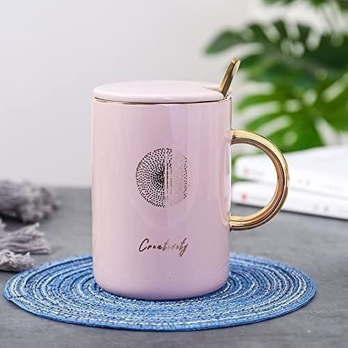 Prezenty Kubek ceramiczny Kubek Ręcznie malowany Złoty Kubek Ceramiczny Różowy Śliczny Kubek ze Złotą Łyżką Dziewczyna Kubek Wody Kubek Kreatywny Kubek Studencki Para Kubek (Kolor: Duża kropka) (Colo