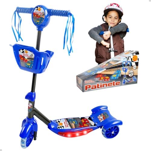 Genérico Patinete Infantil 3 Rodas Cesta Luzes Brinquedo Menino T...