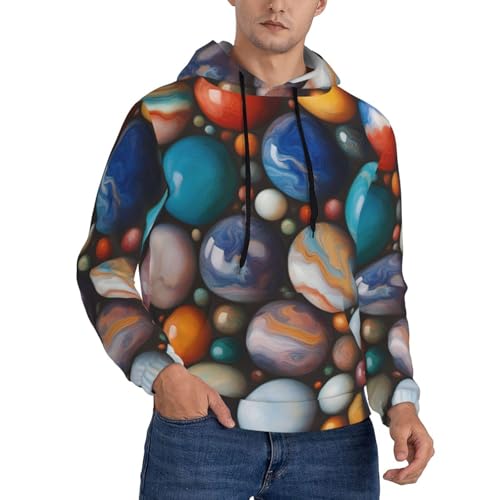 Colored Marble Men'S Casual Sweatshirt Hoodie, Long Sleeve Hooded Pullover With Pocket And Drawstring