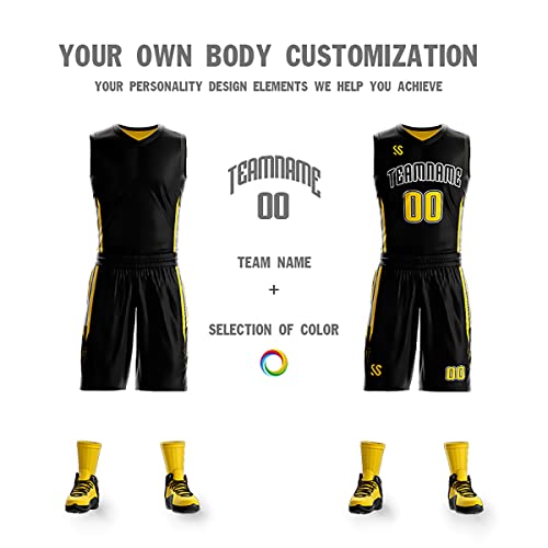 BaiLiLai Personalize Your Own Reversible Basketball Jersey Uniform Custom Name and Number for Men/Women/Youth, Black & Yellow