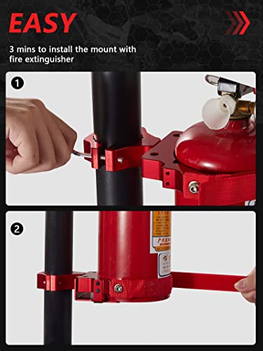 ZIDIYORUO Quick Release UTV Fire Extinguisher Mount Kits (5-10LB), 2pcs Heavy Duty Roll Bar Fire Extinguisher Bracket for UTV, Polaris RZR Ranger, Can Am X3,Kawasaki Teryx (Red)