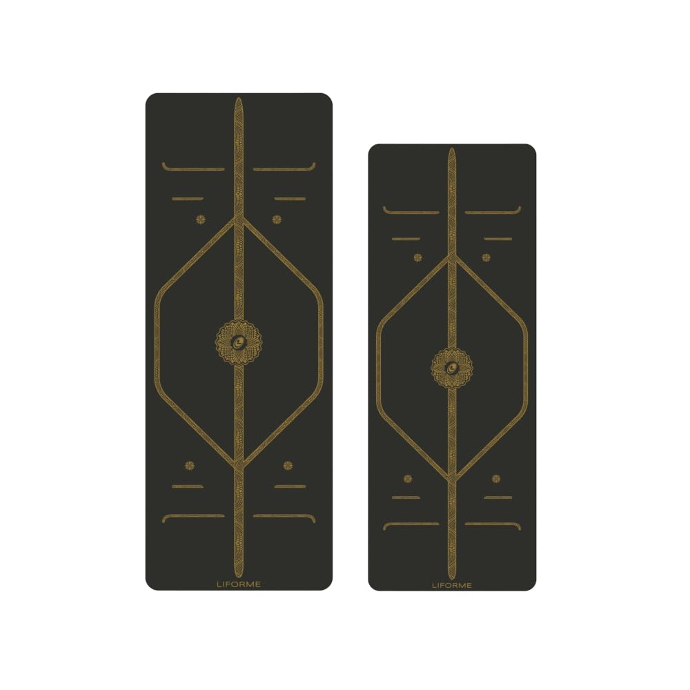 LIFORME Printed Yoga Mat Travel Mat Bundle Pack Patented Alignment System Eco-Friendly Non-Slip Warrior-Grip Made with Natural Rubber