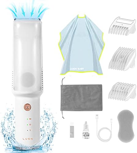 LUSN Baby Hair Clipper with Vacuum, Kids Hair Clippers Kit with 3 Guide Combs & 18 Piece, IPX7 Waterproof, Vacuum & Cordless Use, for Baby Children Infant