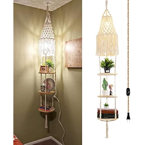 QIYIZM Boho Pendant Light with Plant Shelf Cover