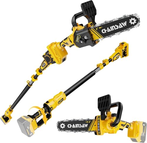 Image of 2-in-1 Cordless Pole Saw, 8 Inch Brushless Pole Chainsaws Compatibility with Dewalt 20V MAX Battery(No Battery), 8 lb Lightweight, Auto Oiling, 14.8 FT MAX Extension Pole Saws for Tree Trimming