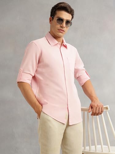 Image of Thomas Scott Men's | Solid | Premium Linen Blend | Spread Collar | Summer Wear | Long Sleeve | Shirts for Men