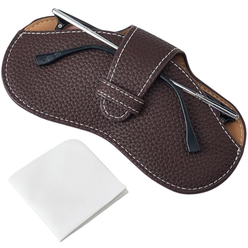 Image of CREATCABIN Leather Sunglasses Case Slim Glasses Case Portable Lightweight Eyeglasses Spectacle Cases Pouch Bag Cover with Soft Cleaning Cloth Gifts for Women Men Travel Vacation 6.9x3.4 Inch Coffee