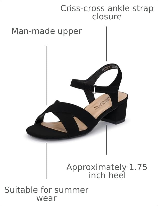 Image of STYLISH S KHLOE-K Little Girls Round Open Toe Criss Cross Ankle Hook and Loop Strap Low Block Heel Dress Sandals