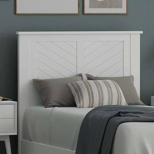Serene Poplar Wood Twin Headboard, Modern Farmhouse Panel with Chevron Scoring, Twin Size Headboard in White, Casual Coastal Style, Easy Assembly, Quality Materials