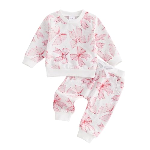 Fall Winter Baby Girl Clothes 3 6 12 18 24 Months 2T 3T Long Sleeve Bow Floral Print Sweatshirt Pants Toddler Outfit