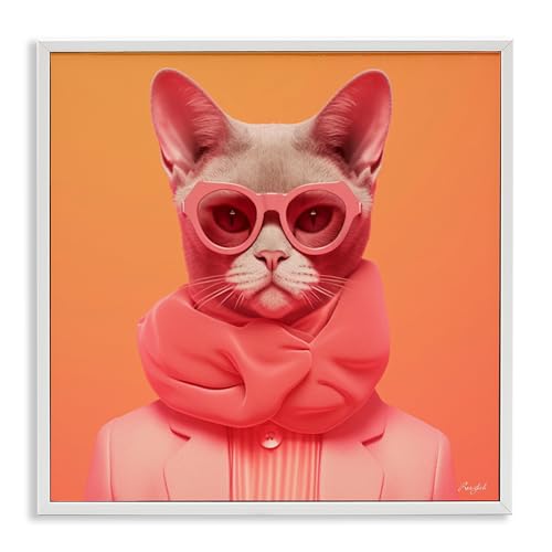 Retro Glasses Cat Playful Chic, 12 x 12 Inch Framed Giclée Print
