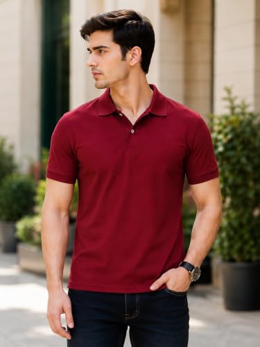 Image of MANTICORE Men's Cotton Blend Regular Fit Polo Neck Half Sleeve Solid Casual T-Shirt | Polo T-Shirt for Men - KSMPT-01