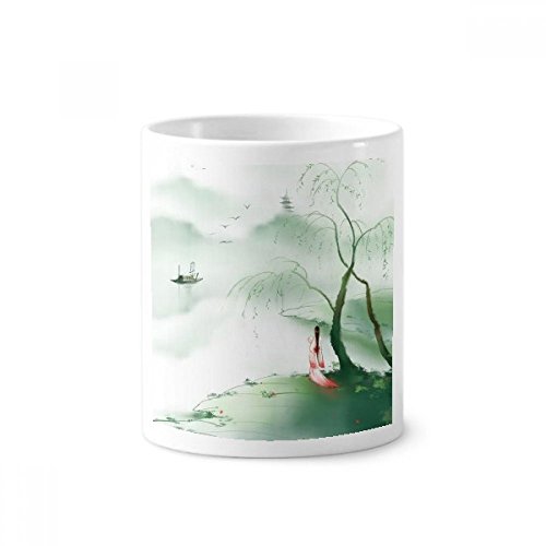 Brosse à dents pen holder mug blanc céramique style chinois aquarelle tasse 350 ml