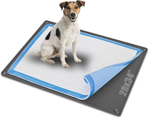 Image of TidyFriend Puppy Pad Holder Tray Fits for 28 inch x 34 inch Pee Pads with Corner Lock Holes, Raised Edges, Non-Spill, Easy to Clean Silicone Puppy Potty Tray Holder, for Indoor Floor Protection (Grey)