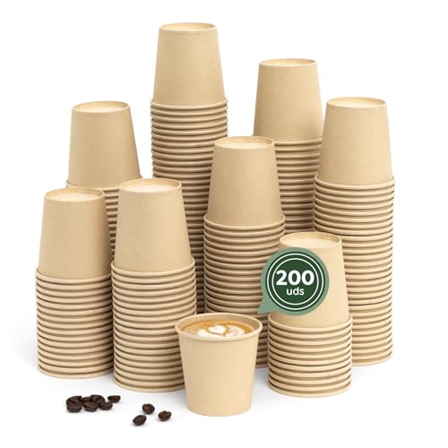 MAXI PRODUCTS - 200 unidades Vasos Café Desechables Kraft - Vasos Cartón 200 cc - Vasos Desechables Catering - Vasos Café para Llevar - APTO BEBIDAS CALIENTES Y FRÍAS