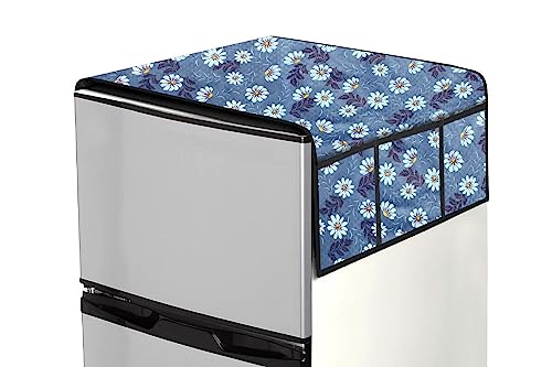 Image of Stylista Refridgerator top Cover Suitable for Samsung RR24C2Y23S8 /NL, 223 Liter Fridge, Dimenions (WXD) 65x111 CM, Floral Pattern Blueish Grey