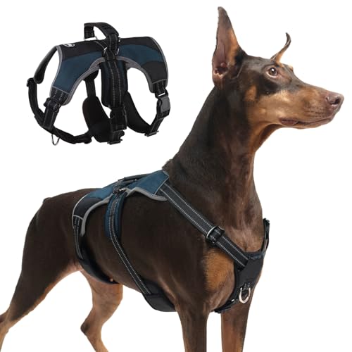 Image of Mihachi Dog Harness for Large Dogs, Escape Proof No Pull Service Vest with Reflective Strips and Control Handle, Adjustable and Cozy for Easy Walking, No Choke Pet Harness with 2 Metal Rings,Blue XL