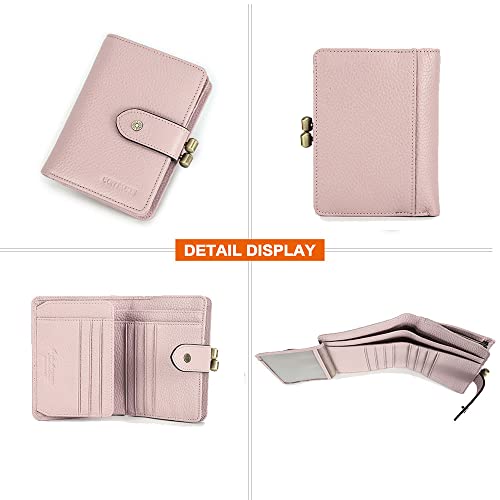 Full Grain Leather Kiss Lock Wallet for Women Small Kiss Clasp Coin Purse Red Bifold Card Holder with Rfid Blocking 7