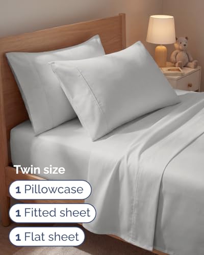 Image of Twin 4 Piece Bed Sheet Set - Breathable & Cooling Sheets - French Grey | Ultra Soft Hotel Luxury Bedding Set with 8-16 Inch Deep Pockets, 1 Flat & 1 Fitted Sheet & 2 Pillowcases, Wrinkle & Fade Free