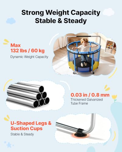 Image of VEVOR 3 /4.6 /5 FT Trampoline Indoor /Outdoor Trampoline for Toddlers, Foldable Mini Baby Jump Toy with Foam Handle, Recreational Trampolines Birthday Gift for 3+ Years Kids