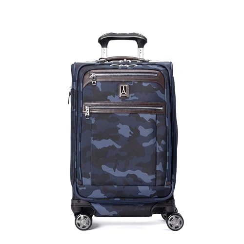 Image of Travelpro Platinum Elite Softside Expandable Carry on Luggage, 8 Wheel Spinner Suitcase, USB Port, Suiter, Men and Women, Navy Camouflage, Carry On 21-Inch