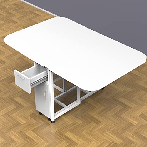 Image of InnoFur Forito Folding Dining Table for Home, 6 Seater Multipurpose Foldable Dining Table with Space Saving Design for Kitchen, Living Room, Study & Office Use, Engineered Wood, White, Regular Size