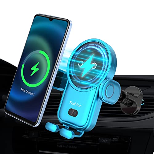 Wireless Car Charger, 15W Auto-Clamping Mount, Air Vent Charging Holder for iPhone 14/13/12/11/Pro/Xr/Xs/X/8, Samsung S22/S21/S20 (Blue)