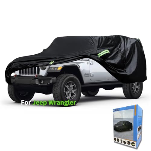Image of Custom-Fit for Jeep Car Cover, 7 Layers Car Cover Waterproof All Weather for Automobiles, Outdoor Full Cover Rain Sun UV Protection with Zipper (Black,for Jeep Wrangler)