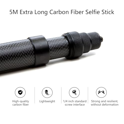 Palo selfie extensible de carbono hasta 5 m para cámaras 360, montaje en trípode, diseño ligero y duradero, fibra de carbono, telescópico, palo selfie - imagen 5