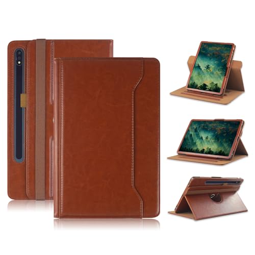 TOPCASE 360° Rotation Case Compatible with Samsung Galaxy Tab S9 Plus/S9 FE Plus /S8 Plus /S7 FE 5G / S7 Plus 12.4inch Protective Cover with Hand Strap and Automatic Wake/Sleep,Brown