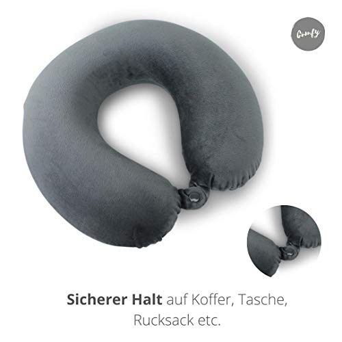 Nackenhörnchen mit Druckknopf | Nackenstütze | Nackenrolle | Reisekissen | Memory-Schaum-Füllung | waschbar - Abnehmbarer Bezug | Grau - Image 3