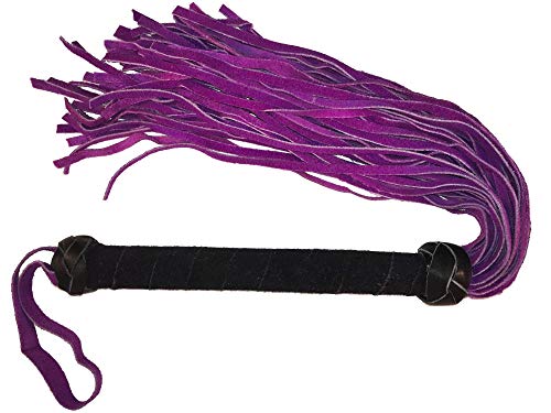 Premium Suede Flogger for Horse Training Crop Whip (18 Soft Suede Tails) (Purple) Suede Covered Handle with Wrist Strap