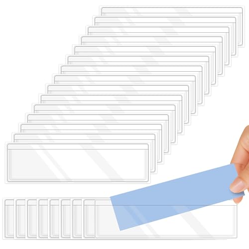 Porte Étiquette Adhesif, 11 x 3 cm Étagères Transparent Etiquettes Autocollantes pour Boîte aux Lettres, Classeurs, Tiroirs (100 Pièces Horizontal)