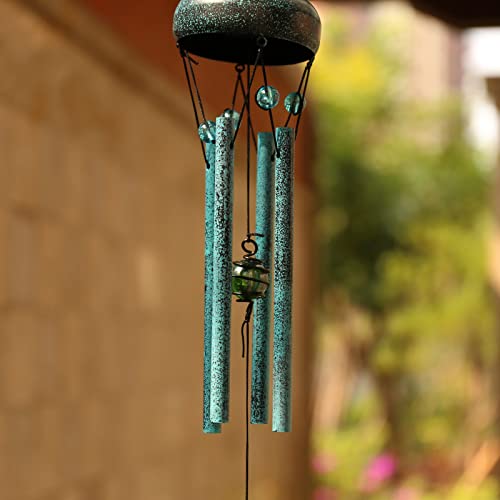 Tree Of Life Metal Wind Chime - Deep Tone Wind-Bell Outdoor Garden Art Decor Retro Asphalt Unique Love Heart Wind Noisemakers Memorial Gifts, 27'' With 4 Tuned Tubes With Safety Buckle Screw-In Hooks #TOP4
