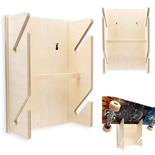 INEXTERIOR Skateboard Wandhalterung aus Holz für 2 oder 3 Boards - handgefertigt in Deutschland - Regal Aufhängung Wand waagerecht horizontal backsite (2 Skateboards) Cover