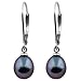 Splendid Pearls 925 Sterling Silver 8mm Genuine Pearls Freshwater Cultured Lever-back Dangling Earrings for Women (Black)