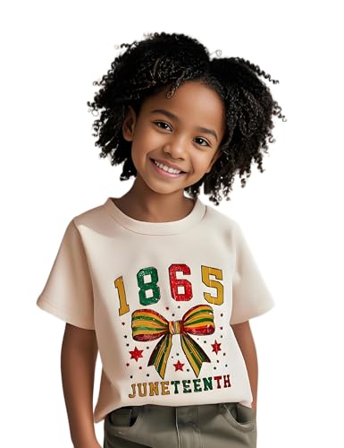 Kids Juneteenth T-Shirt for Toddler Boys Girls Coquette Bow 1865 Black History Celebrate American African Freedom Top (Beige 4-5 Years)